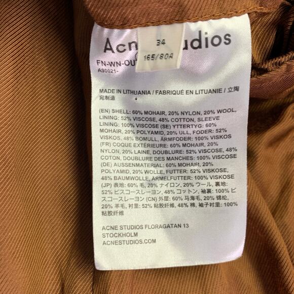 ACNE STUDIOS Size XS Brown Mohair Blend Textured Double Breasted Belted Coat - Picture 7 of 8